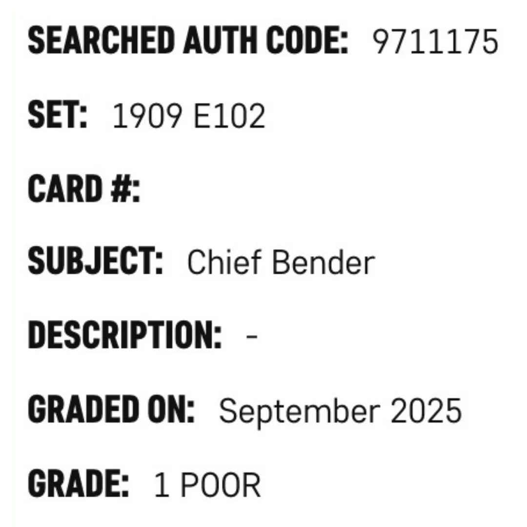 Chief Bender SGC 1 1909 E102 Card