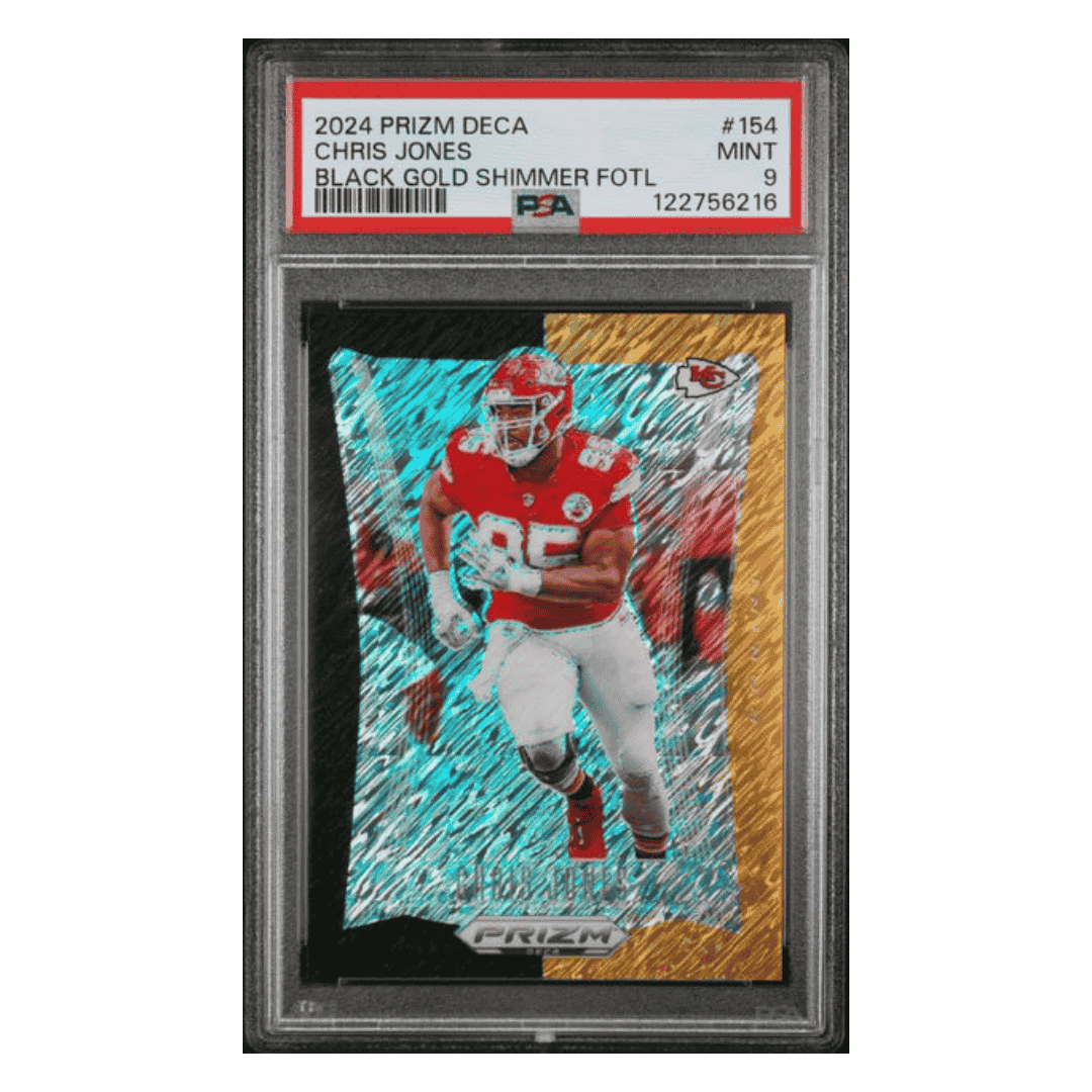 Chris Jones PSA 9 2024 Panini Prizm Deca Black Gold Shimmer FOTL #8/8 Card #154
