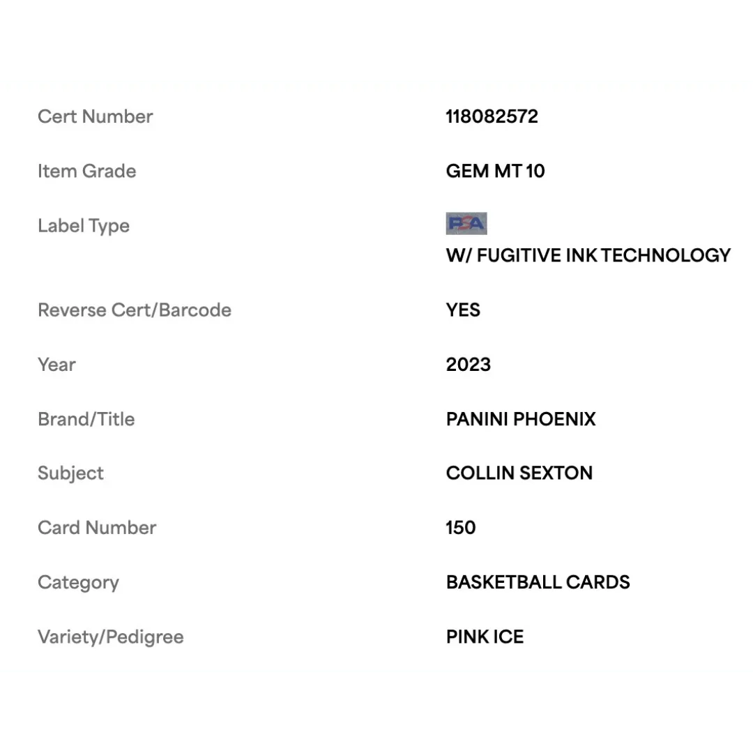 Collin Sexton PSA 10 2023 Panini Phoenix Pink Ice #d/25 Card #150