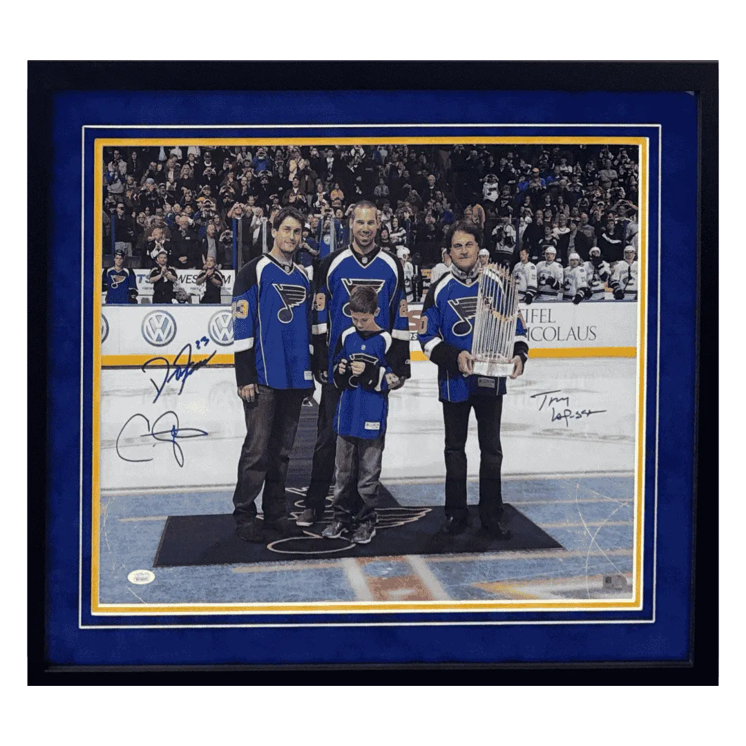 David Freese/ Chris Carpenter/ Tony LaRussa St Louis Cardinals Autographed Framed 16x20 Photo - JSA & MLB COA