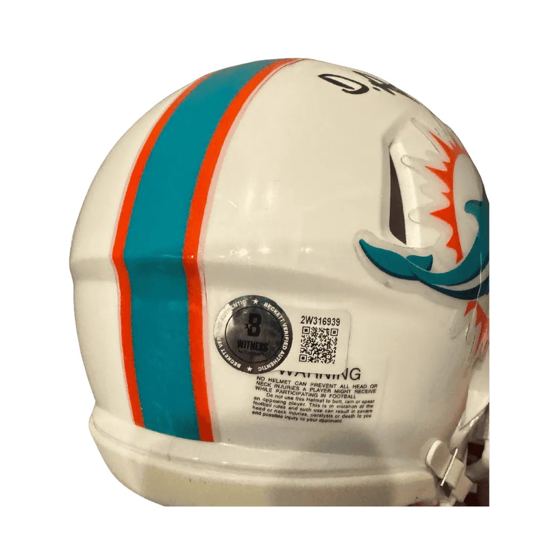 De'von Achane Miami Dolphins Autographed Mini Speed Helmet - Beckett COA