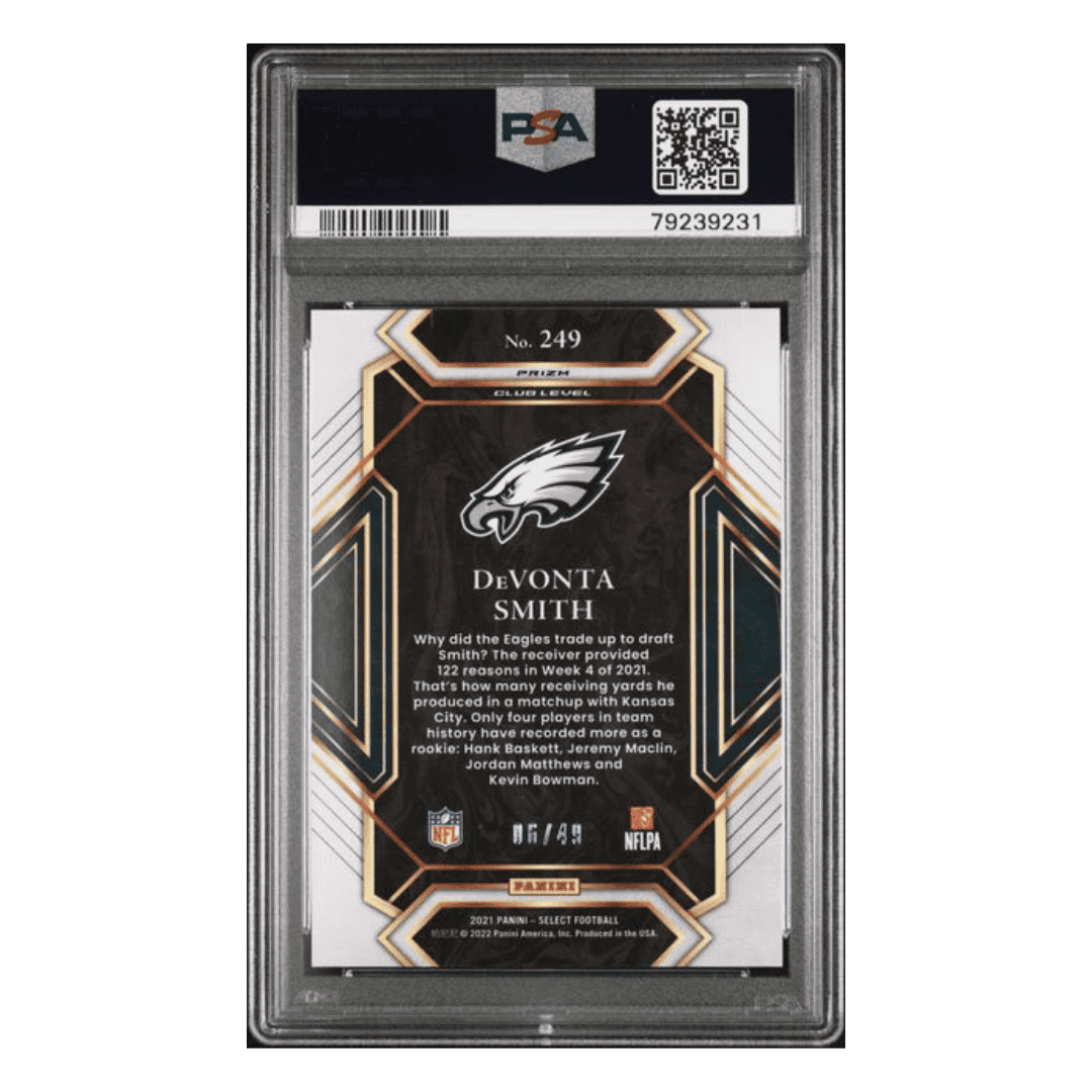 Devonta Smith PSA 9 2021 Panini Select Red Prizm Rookie RC #d/49 Card #249