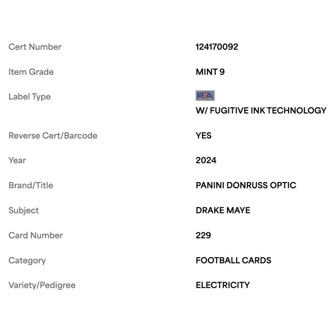 Drake Maye PSA 9 2024 Panini Donruss Optic Electricity Rated Rookie #d/ 75 Card #229