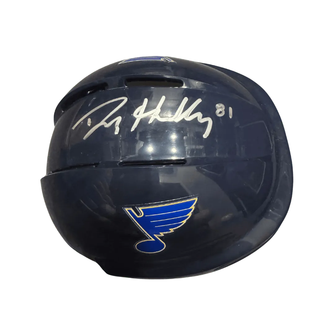 Dylan Holloway St Louis Blues Autographed Mini Replica Blue Helmet - JSA COA
