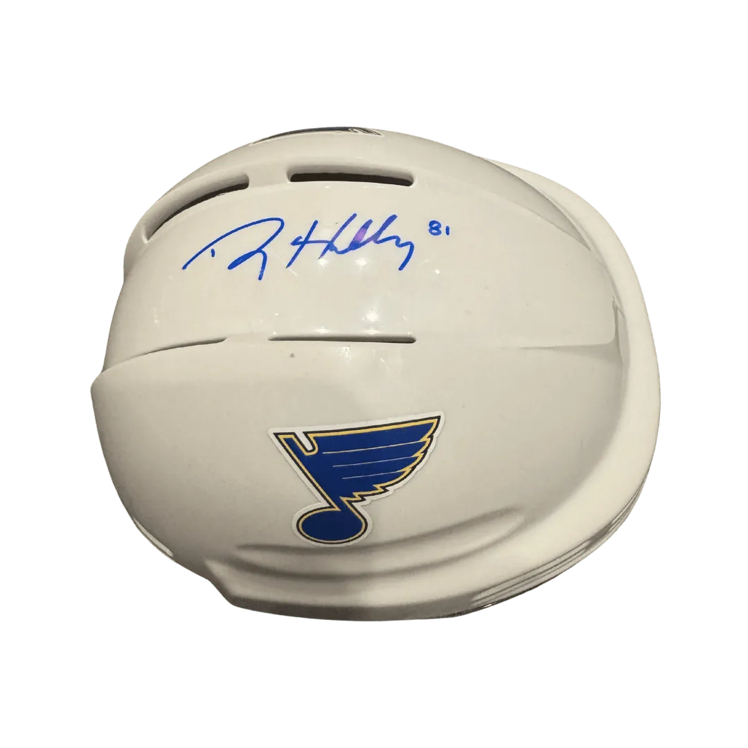 Dylan Holloway St Louis Blues Autographed Mini Replica White Helmet - JSA COA
