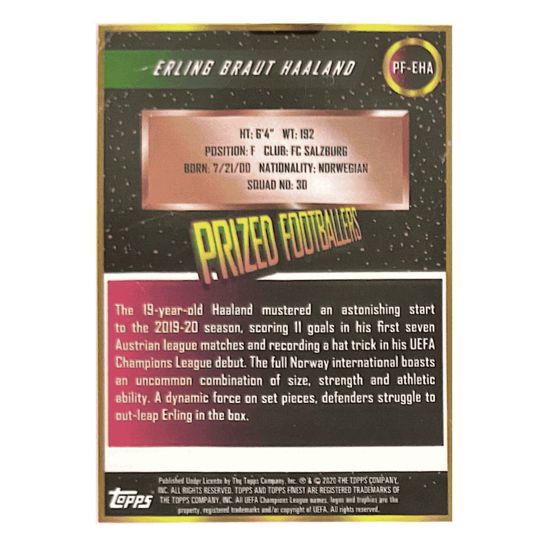 Erling Haaland 2019 Topps Finest Prized Footballer Refractor Rookie RC Card #PF-EHA