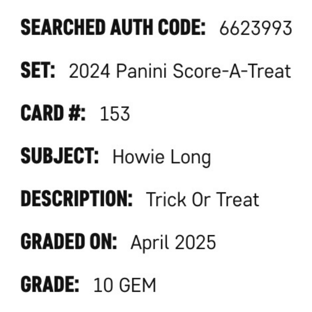 Howie Long SGC 10 2024 Panini Score A Treat Trick or Treat #d/99 Card #153