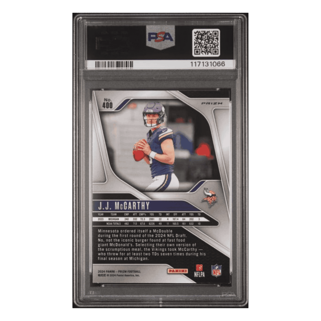 J.J. McCarthy PSA 10 2024 Panini Prizm Green Ice Rookie RC Card #400