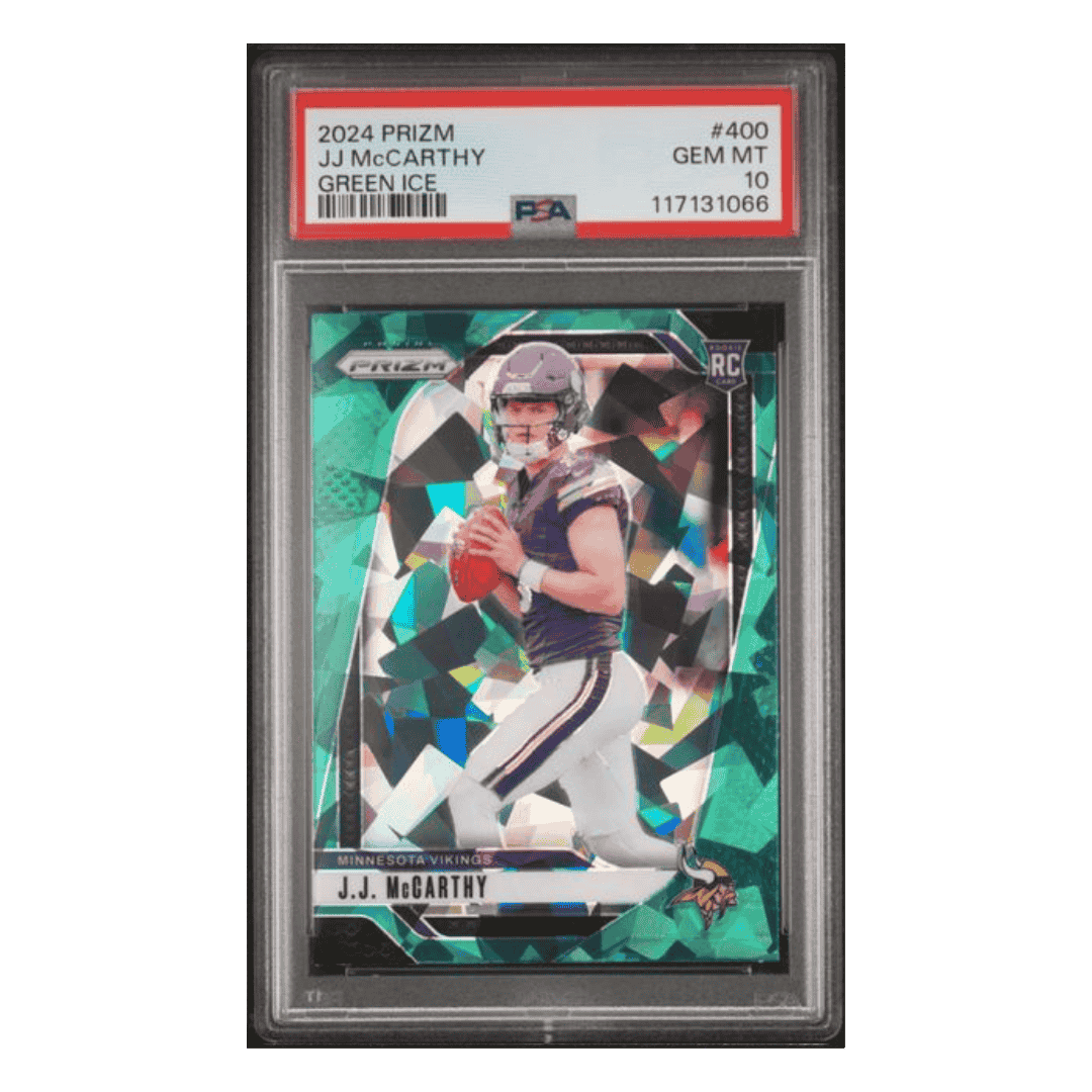 J.J. McCarthy PSA 10 2024 Panini Prizm Green Ice Rookie RC Card #400