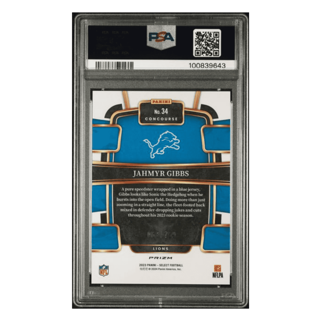 Jahmyr Gibbs PSA 10 2023 Panini Select Tri Color Prizm Rookie RC #d /259 Card #34