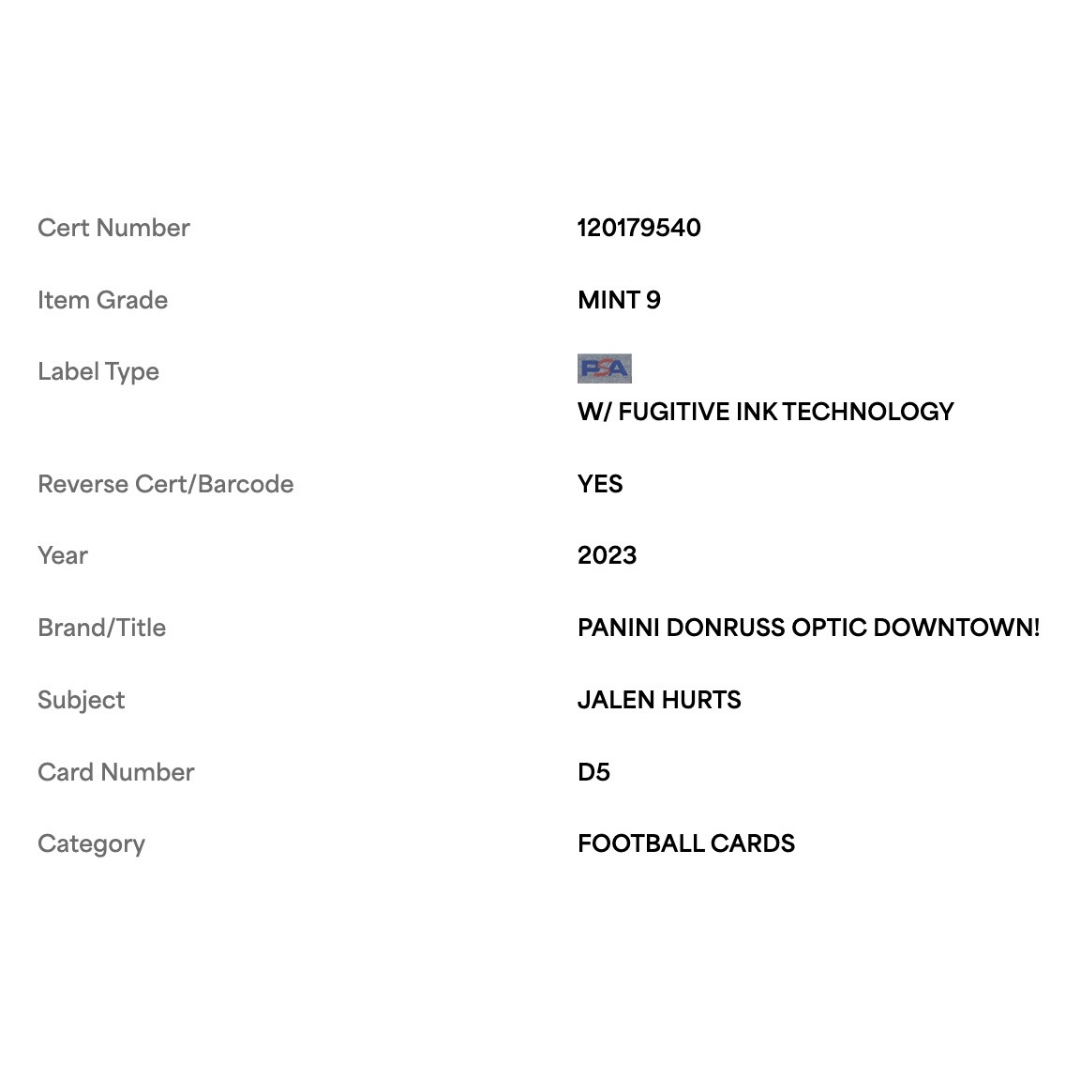 Jalen Hurts PSA 9 2023 Panini Donruss Optic Downtown! Card #D5