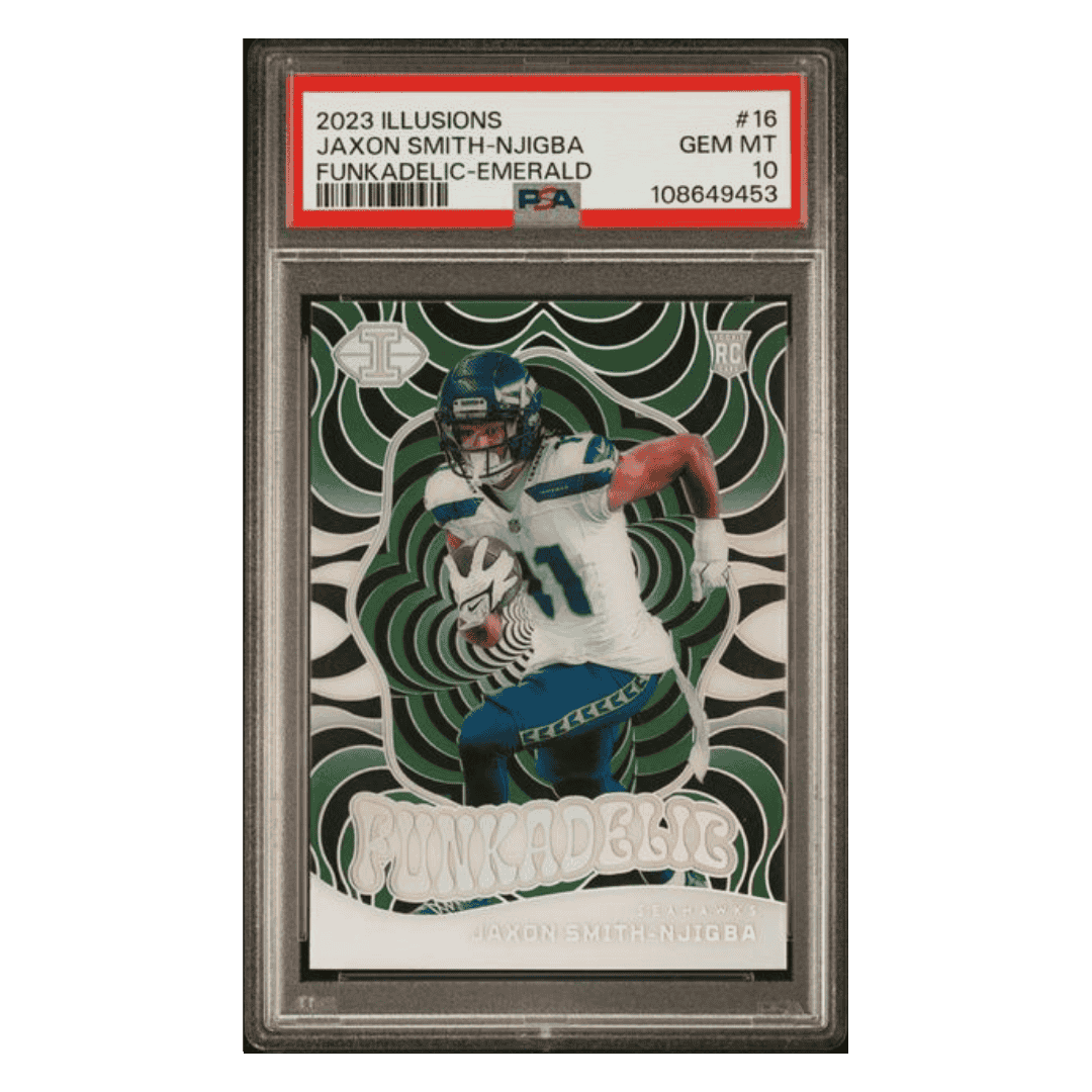Jaxon Smith-Njigba PSA 10 2023 Panini Illusions Funkadelic Emerald Rookie RC Card #16