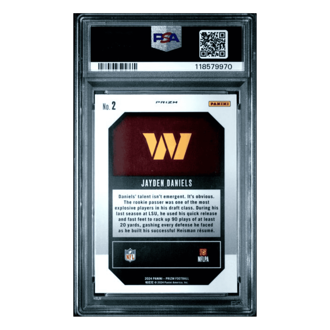 Jayden Daniels PSA 10 2024 Panini Prizm Emergent Green Prizm Rookie RC Card #2