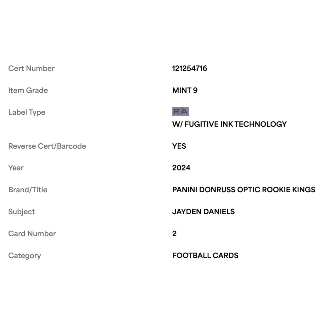 Jayden Daniels PSA 9 2024 Panini Donruss Optic Rookie Kings Card #2