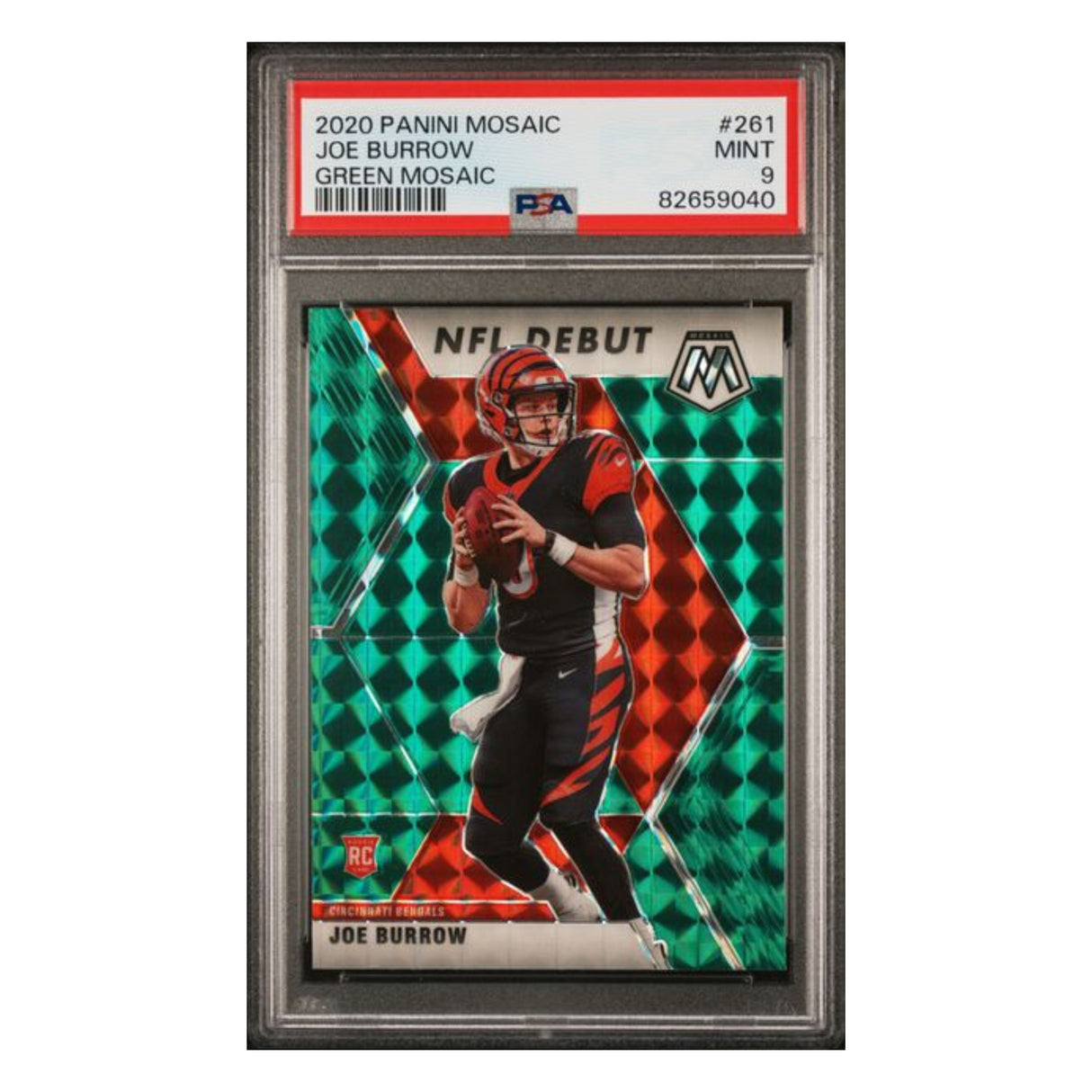 Joe Burrow PSA 9 2020 Panini Mosaic Green Mosaic Rookie RC Card #261