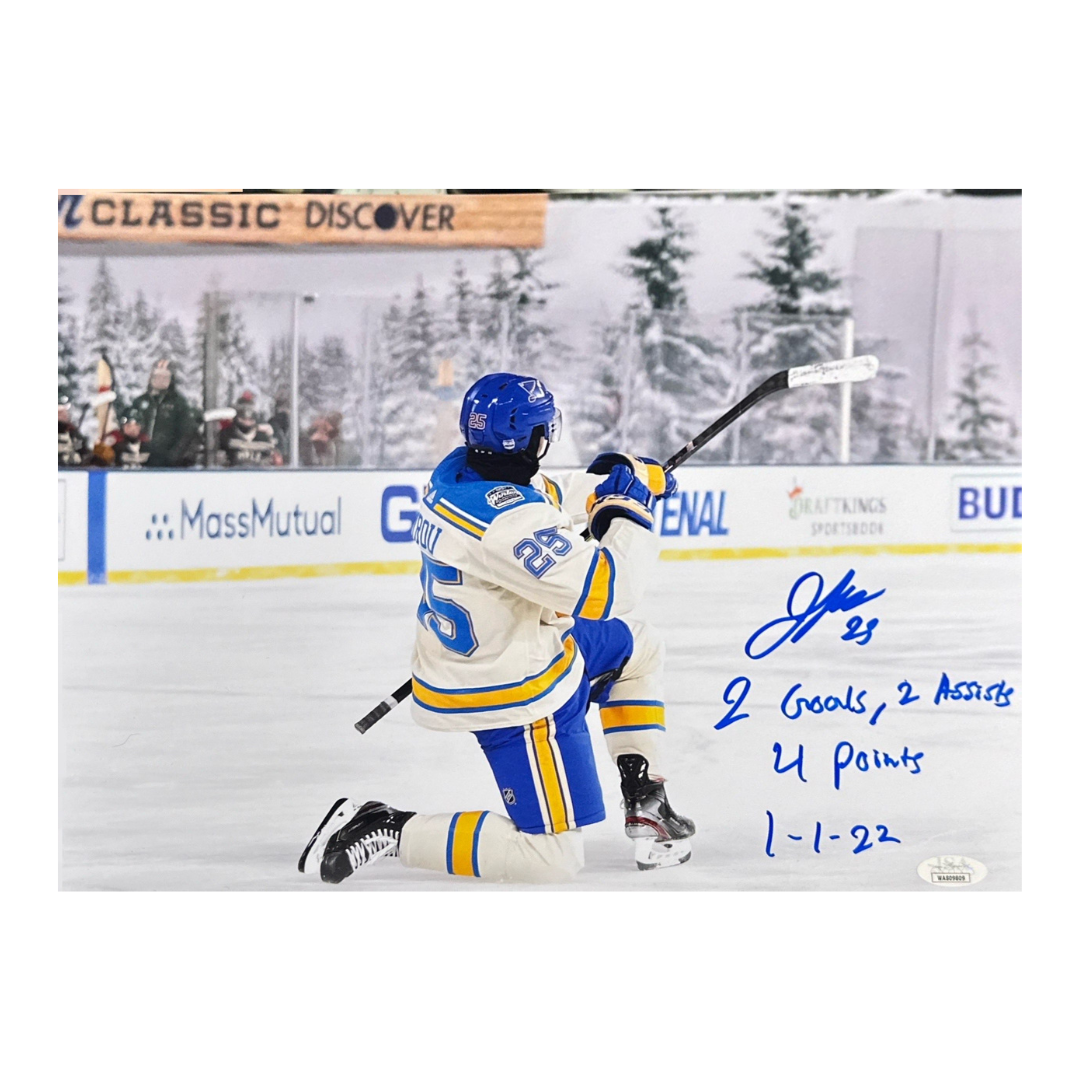 Jordan Kyrou St Louis Blues Autographed Winter Classic Goal Celebration Photo w/ Inscription - JSA COA