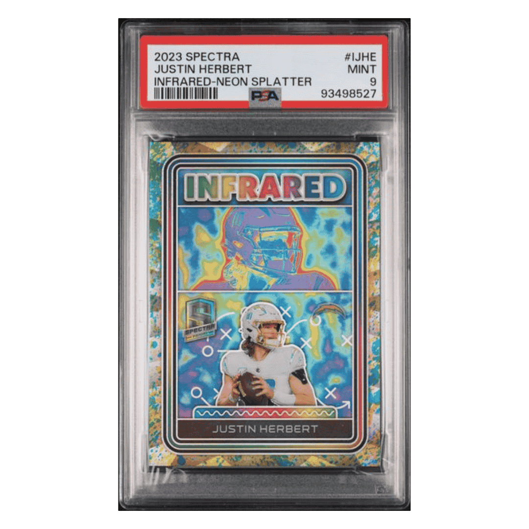 Justin Herbert PSA 9 2023 Panini Spectra Infrared Neon Splatter #d/ 8 Card #IJHE