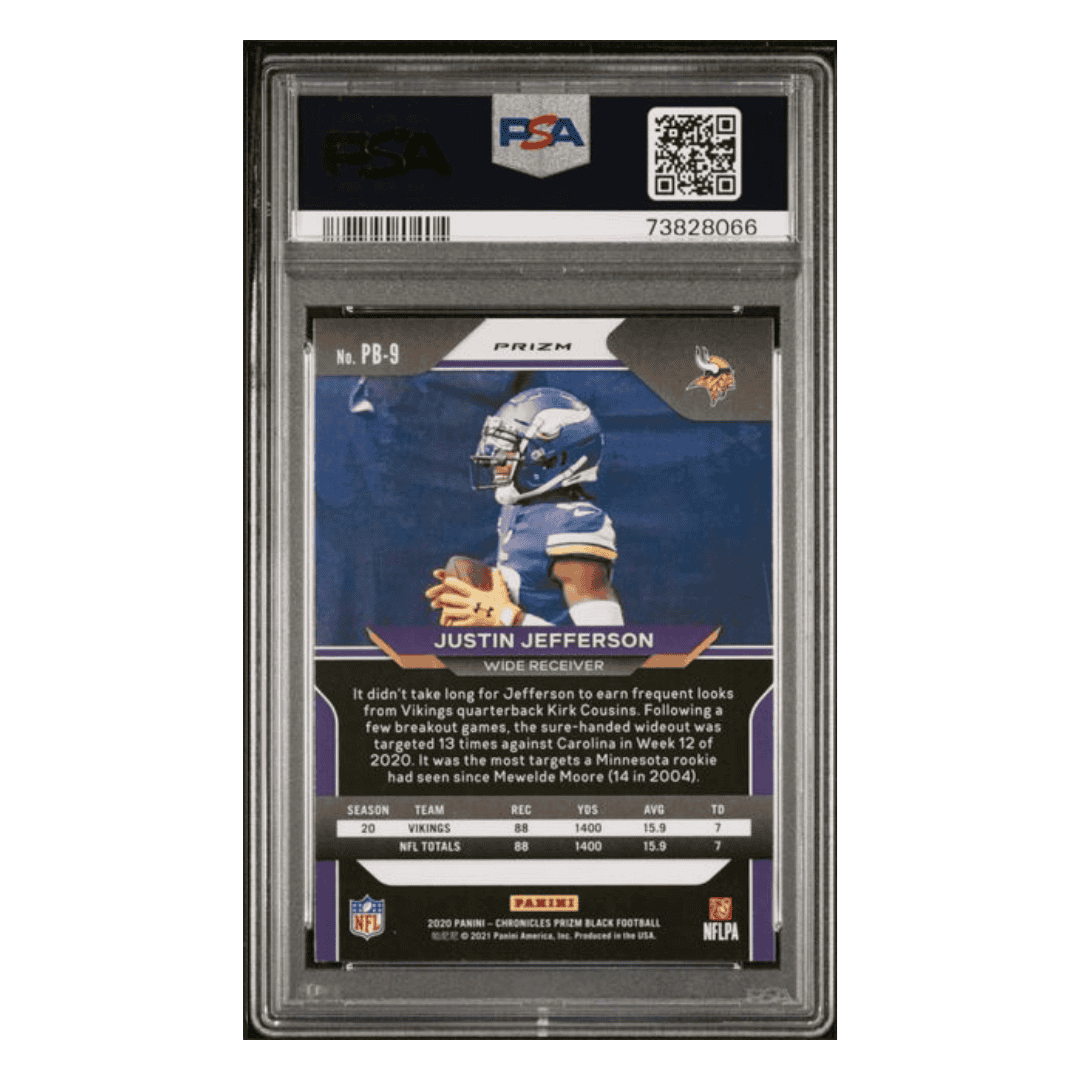 Justin Jefferson PSA 9 2020 Panini Chronicles Prizm Black Silver Rookie RC Card #PB9
