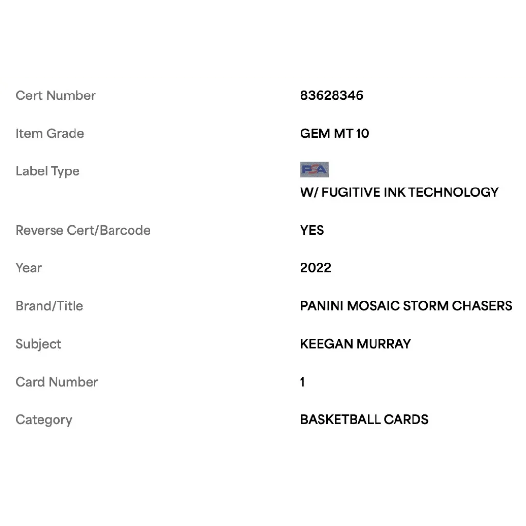 Keegan Murray PSA 10 2022 Panini Mosaic Storm Chasers Rookie RC Card #1