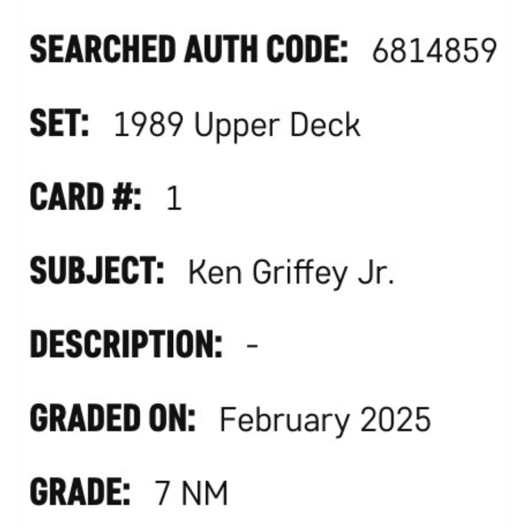 Ken Griffey Jr SGC 7 1989 Upper Deck Card #1