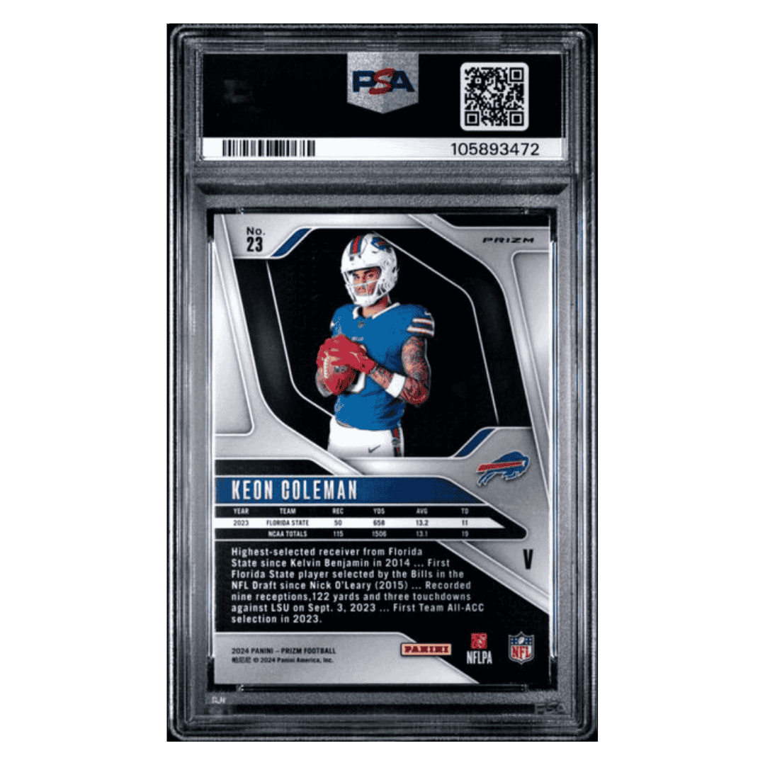 Keon Coleman PSA 9 2024 Panini Prizm Variation No Huddle Rookie RC Card #23