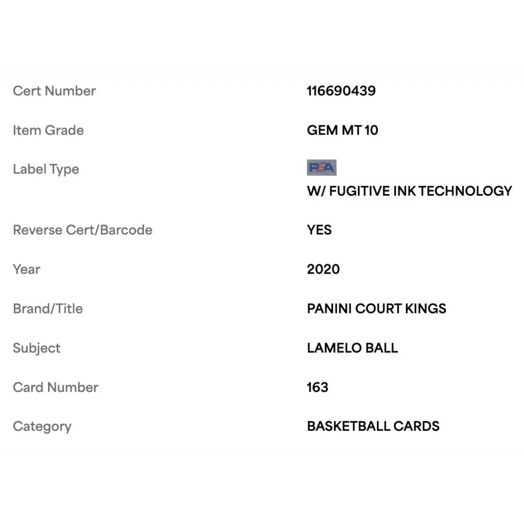 LaMelo Ball PSA 10 2020 Panini Court Kings Rookie RC Card #163