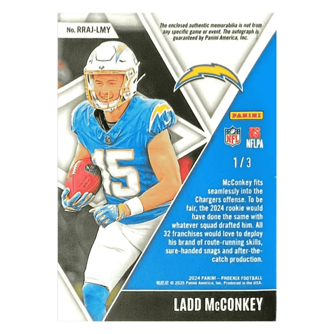 Ladd McConkey 2024 Panini Phoenix Jersey Patch RPA #d/3 Logo Tag Card #RRAJ-LMY
