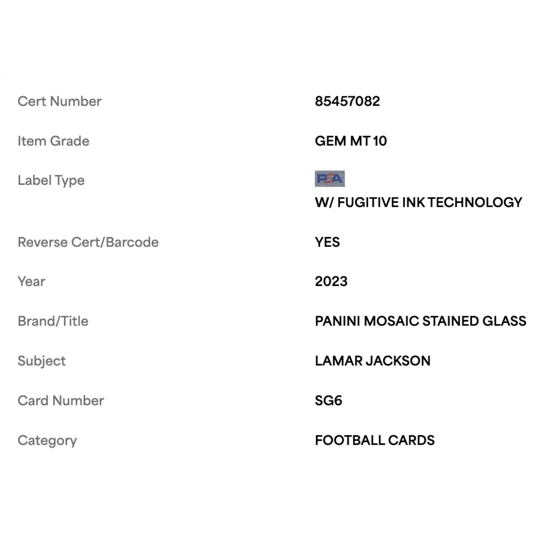 Lamar Jackson PSA 10 2023 Panini Mosaic Stained Glass Card #SG6