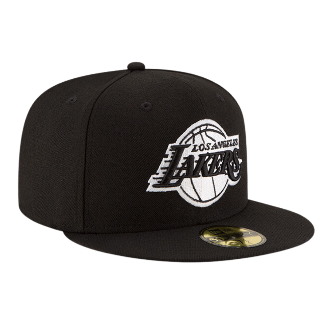 Los Angeles Lakers Fitted New Era 59FIFTY Black & White Logo Black Cap Hat