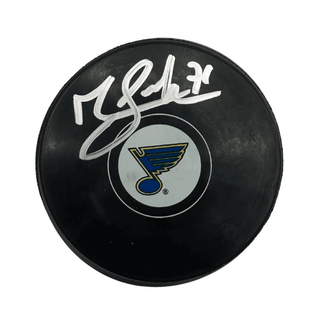 Mathieu Joseph St Louis Blues Autographed Logo Puck - Fan Cave COA