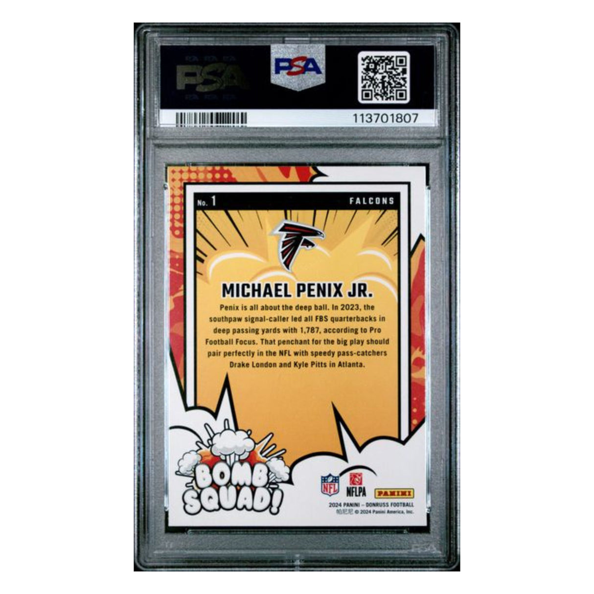 Michael Penix Jr PSA 10 2024 Panini Donruss Bomb Squad Card #1