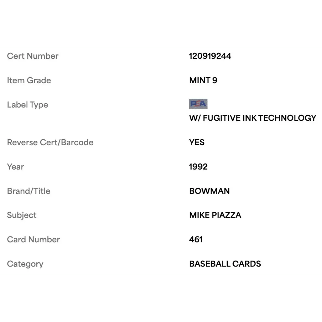 Mike Piazza PSA 9 1992 Topps Bowman Rookie RC Card #461