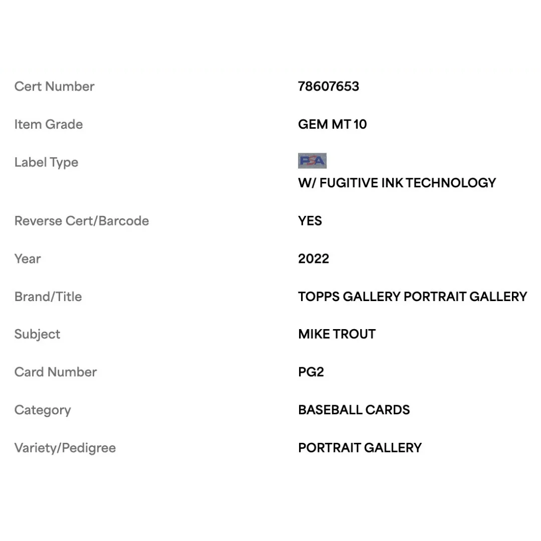 Mike Trout PSA 10 2022 Topps Portrait Gallery Card #PG2