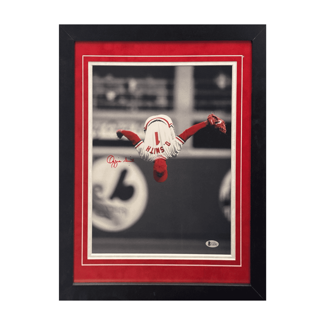 Ozzie Smith St Louis Cardinals Autographed Framed 11x14 Photo - Beckett COA