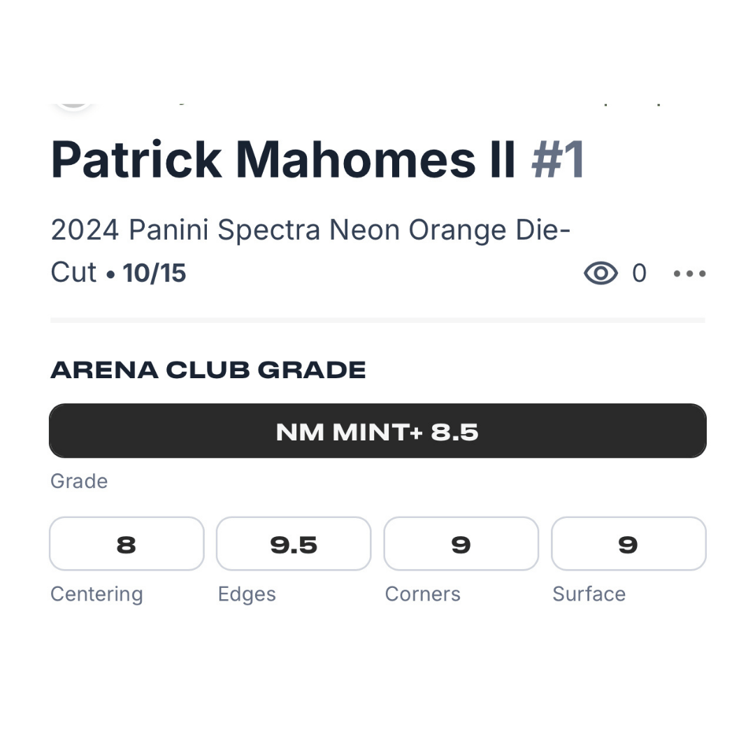 Patrick Mahomes Arena Club 8.5 2024 Panini Spectra Neon Orange Die Cut #d/ 15 Card #1