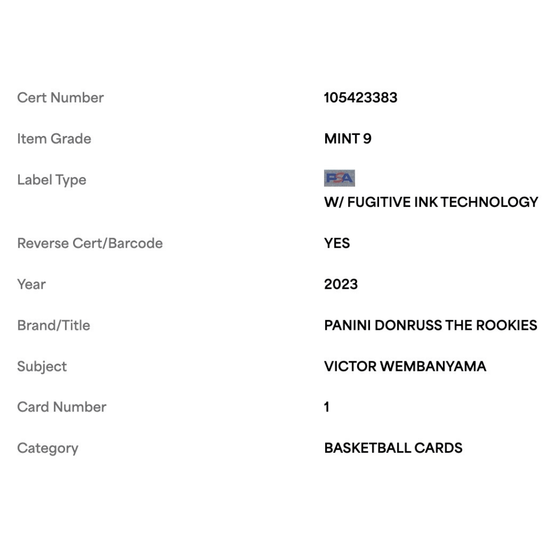 Victor Wembanyama PSA 9 2023 Panini Donruss The Rookies Card #1