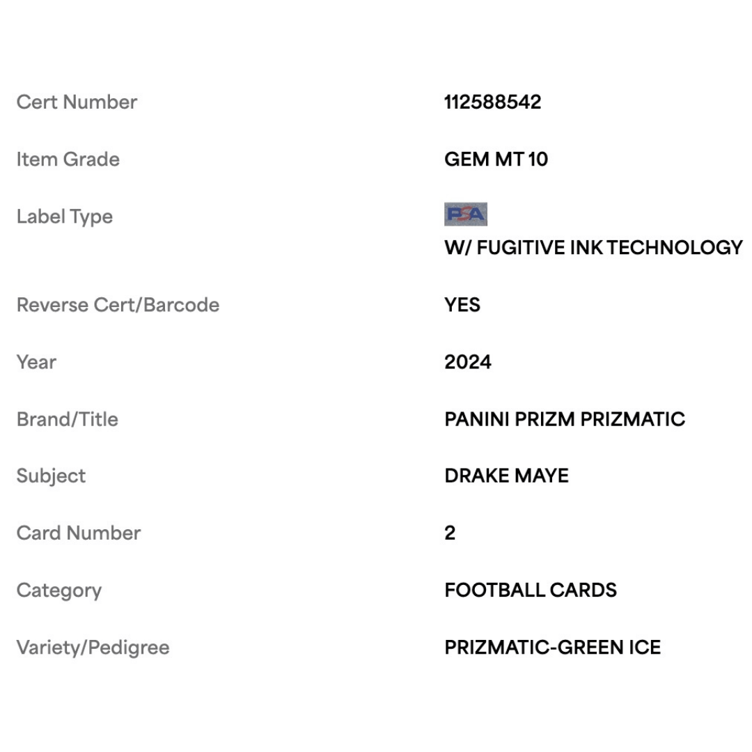 Drake Maye PSA 10 2024 Panini Prizm Prizmatic Green Ice Rookie RC Card #2