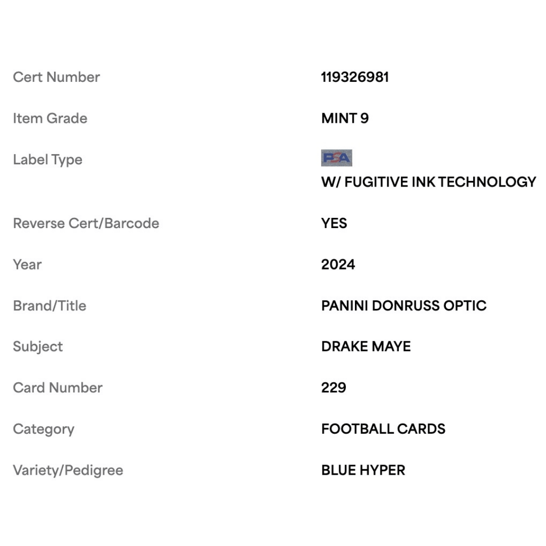 Drake Maye PSA 9 2020 Panini Donruss Optic Blue Hyper Rated Rookie Card #229