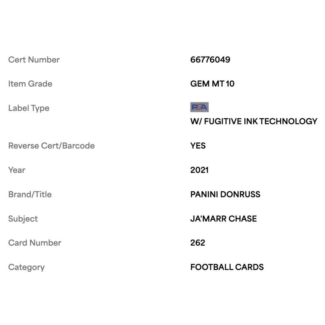 Ja'Marr Chase PSA 10 2021 Panini Donruss Rated Rookie Card #262