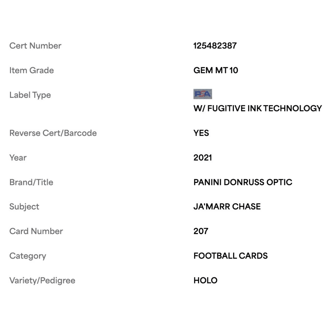 Ja'Marr Chase PSA 10 2021 Panini Donruss Optic Holo Rated Rookie Card #207