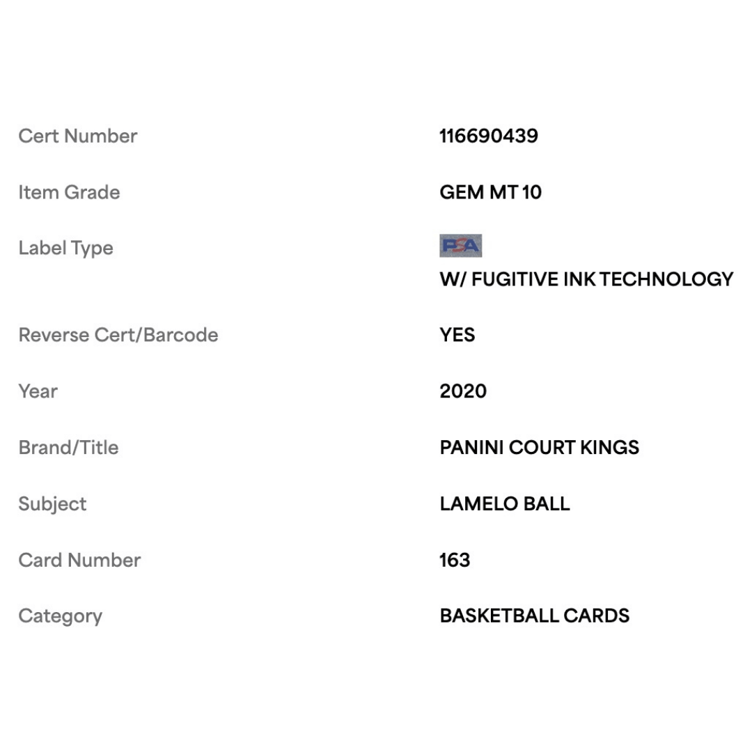 LaMelo Ball PSA 10 2020 Panini Court Kings Rookie RC Card #163