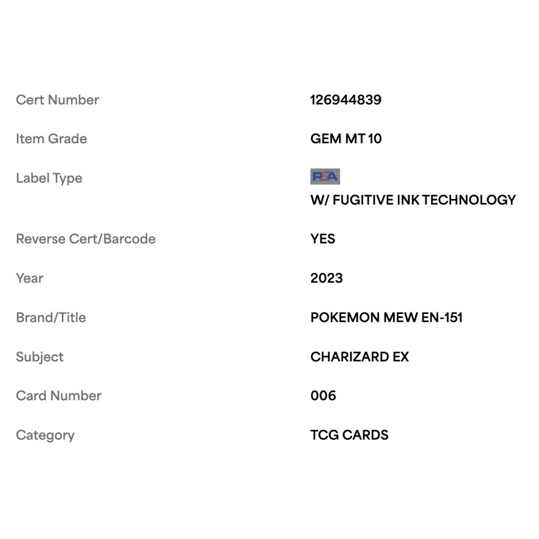 Charizard ex PSA 10 2023 Pokemon MEW EN Card #006