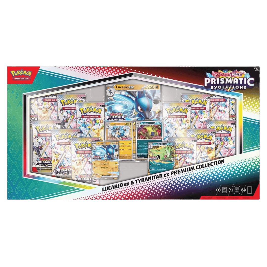 Pokemon TCG: Scarlet & Violet Prismatic Evolutions Lucario ex & Tyranitar ex Premium Collection