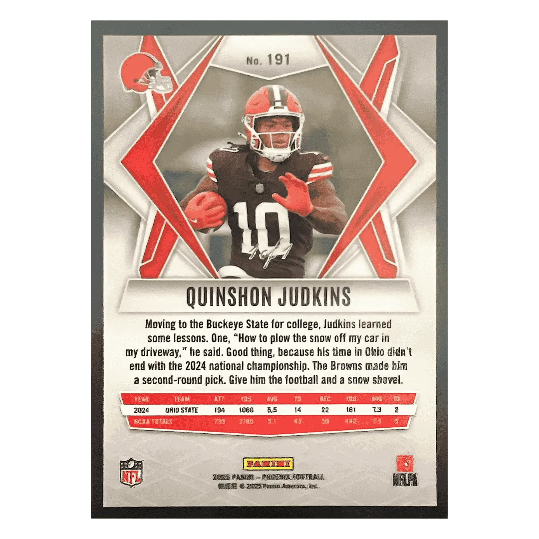 Quinshon Judkins 2025 Panini Phoenix Rookie RC Case Hit #1/ 1 Card #191