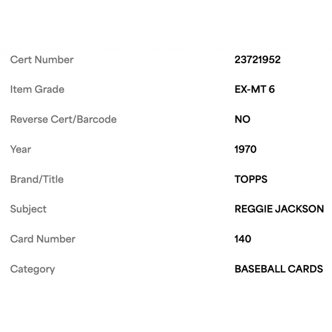 Reggie Jackson PSA 6 1970 Topps Card #140