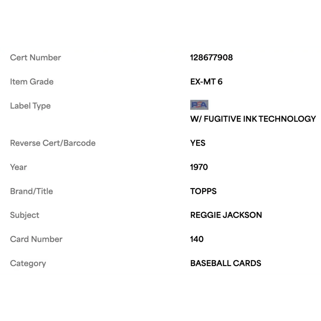 Reggie Jackson PSA 6 1970 Topps Card #140