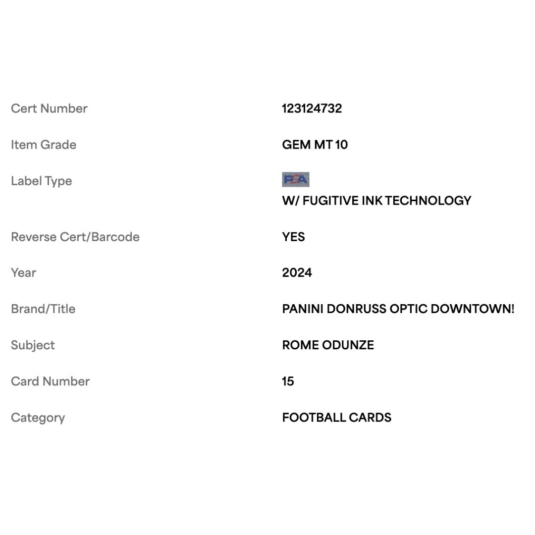 Rome Odunze PSA 10 2024 Panini Donruss Optic Downtown! Rookie RC Card #15