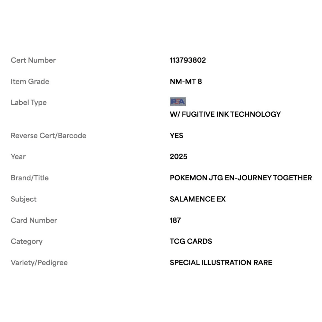 Salamence ex PSA 8 2025 Pokemon Journey Together Special llustrations Rare Card #187