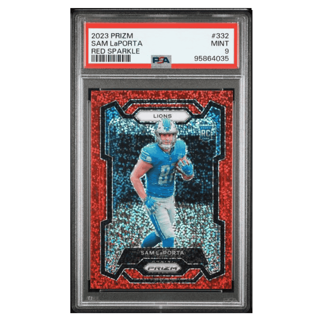 Sam LaPorta PSA 9 2023 Panini Prizm Red Sparkle Rookie RC Card #332