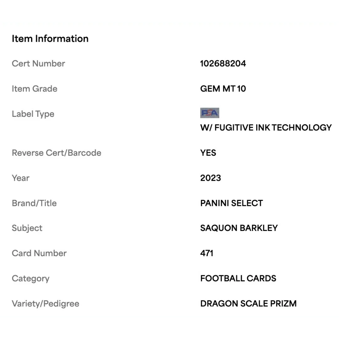 Saquon Barkley PSA 10 2023 Panini Select Dragon Scale Prizm Card #471